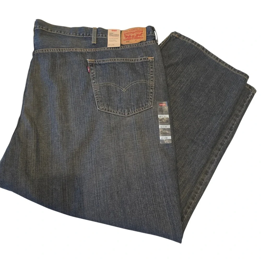 Levis Mens 559 Relaxed Straight Jeans Dark Wash Blue Denim Big & Tall 62x32